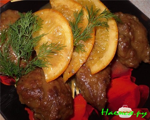 Говяжья печень с апельсинами фото